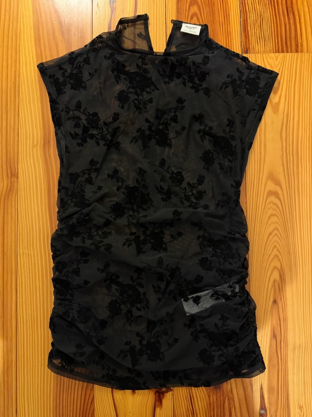 Abercrombie & Fitch Black Floral Sheer Ruched Camisole